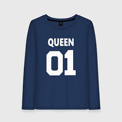 Лонгслив хлопковый женский Футбольная надпись 01 королева, цвет: тёмно-синий