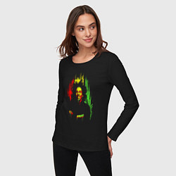 Лонгслив хлопковый женский Bob Marley vibe, цвет: черный — фото 2