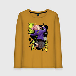 Лонгслив хлопковый женский Киви Ватасэ - Медуза не умеет плавать в ночи, цвет: горчичный