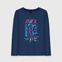 Лонгслив хлопковый женский Моб Психо главный герой, цвет: тёмно-синий
