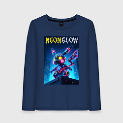 Лонгслив хлопковый женский Neon glow - cyber Pikachu, цвет: тёмно-синий