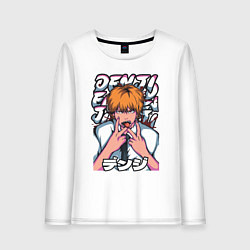 Лонгслив хлопковый женский Человек-бензопила Denji язык, цвет: белый