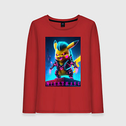 Лонгслив хлопковый женский Cyberpunk - terrible Pikachu with claws, цвет: красный
