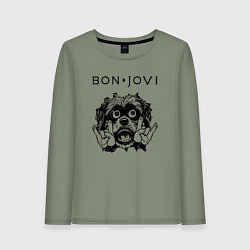 Лонгслив хлопковый женский Bon Jovi - rock dog, цвет: авокадо