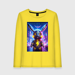 Лонгслив хлопковый женский Cyber Pikachu - metal style neon glow, цвет: желтый