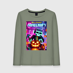 Лонгслив хлопковый женский Skeleton and pumpkin - neon glow, цвет: авокадо