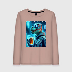 Лонгслив хлопковый женский Крутой чувак Дино с кружкой пива - нейроарт, цвет: пыльно-розовый