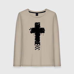 Лонгслив хлопковый женский Стильный крест - с черепом, цвет: миндальный