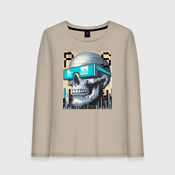 Лонгслив хлопковый женский Pixel skull - ai art fantasy, цвет: миндальный