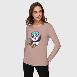 Лонгслив хлопковый женский Skater panda, цвет: пыльно-розовый — фото 2