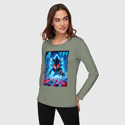 Лонгслив хлопковый женский Hedgehog in neon metropolis - ai art, цвет: авокадо — фото 2