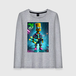 Лонгслив хлопковый женский Барт Симпсон со скейтбордом под проливным дождём -, цвет: меланж