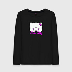 Лонгслив хлопковый женский Hello titty кошечка, цвет: черный