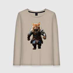 Лонгслив хлопковый женский Кот викинг, цвет: миндальный