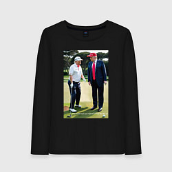 Лонгслив хлопковый женский Джо и Дональд на поле для гольфа, цвет: черный