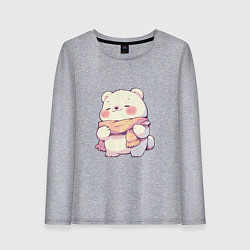 Лонгслив хлопковый женский Милый кавайный белый мишка, цвет: меланж
