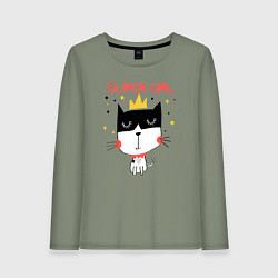 Лонгслив хлопковый женский Супер девочка королева, цвет: авокадо