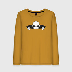 Лонгслив хлопковый женский Привет от инопланетянина, цвет: горчичный