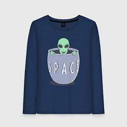 Лонгслив хлопковый женский Космический пришелец, цвет: тёмно-синий