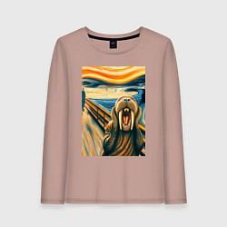 Лонгслив хлопковый женский Морж кричит на картине Эдварда Мунка - мем искусст, цвет: пыльно-розовый