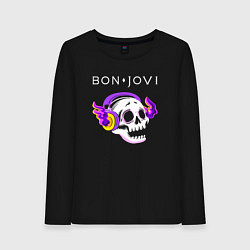 Лонгслив хлопковый женский Bon Jovi - неоновый череп, цвет: черный