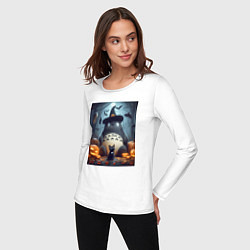 Лонгслив хлопковый женский Totoro and black cat - halloween fantasy, цвет: белый — фото 2