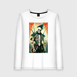 Лонгслив хлопковый женский Готический скелет - хэллоуин, цвет: белый