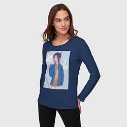 Лонгслив хлопковый женский Клинок рассекающий демонов Синобу Котё, цвет: тёмно-синий — фото 2