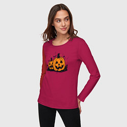 Лонгслив хлопковый женский Pumpkins, цвет: маджента — фото 2