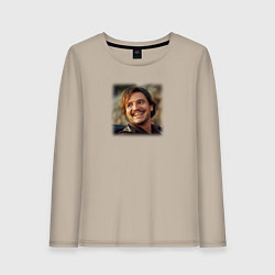 Лонгслив хлопковый женский Педро Паскаль мем из Невыносимая тяжесть огромного, цвет: миндальный