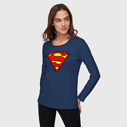 Лонгслив хлопковый женский Superman logo, цвет: тёмно-синий — фото 2