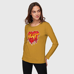 Лонгслив хлопковый женский Honey heart, цвет: горчичный — фото 2