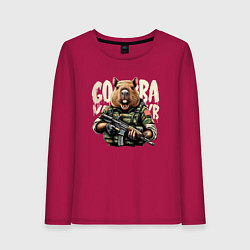 Лонгслив хлопковый женский Cool capybara - military style, цвет: маджента