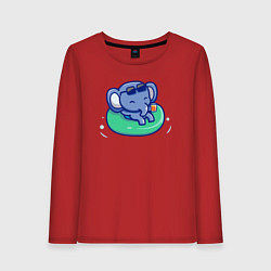 Лонгслив хлопковый женский Слоник в бассейн, цвет: красный