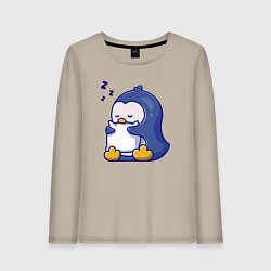Лонгслив хлопковый женский Сонный пингвин, цвет: миндальный