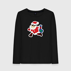 Лонгслив хлопковый женский Санта Клаус в солнечных очках, цвет: черный