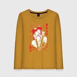 Лонгслив хлопковый женский Человек-бензопила Пауэр и Макима медсестры, цвет: горчичный