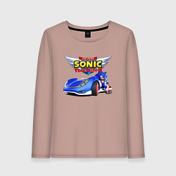 Лонгслив хлопковый женский Cool hedgehog - Sonic racing team, цвет: пыльно-розовый