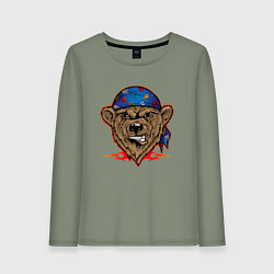 Лонгслив хлопковый женский Ухмыляющийся медведь байкер, цвет: авокадо
