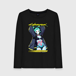 Лонгслив хлопковый женский Сyberpunk rebecca, цвет: черный