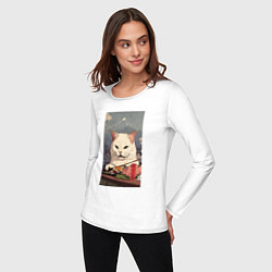 Лонгслив хлопковый женский Cat meme - japan style, цвет: белый — фото 2