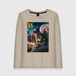 Лонгслив хлопковый женский Bat squirrel - ai art fantasy, цвет: миндальный