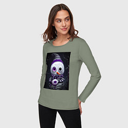 Лонгслив хлопковый женский Полосатый снеговик, цвет: авокадо — фото 2