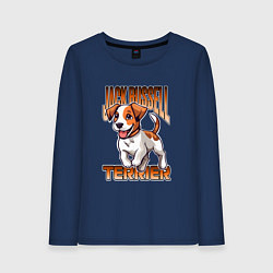 Лонгслив хлопковый женский Собака Джек-рассел-терьер, цвет: тёмно-синий
