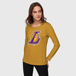 Лонгслив хлопковый женский Lakers team, цвет: горчичный — фото 2