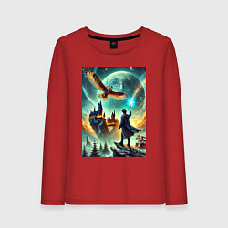 Лонгслив хлопковый женский Harry Potter and owl - Hogwarts, цвет: красный