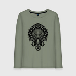 Лонгслив хлопковый женский Графичная змея, цвет: авокадо