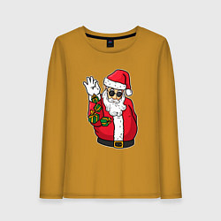 Лонгслив хлопковый женский Дед мороз сыплет подарками, цвет: горчичный