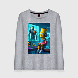 Лонгслив хлопковый женский Bart Simpson is an avid gamer, цвет: меланж