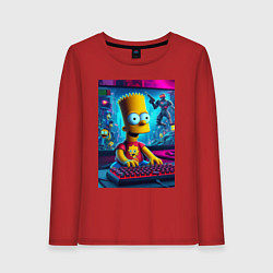 Лонгслив хлопковый женский Барт Симпсон увлёкся игрой, цвет: красный